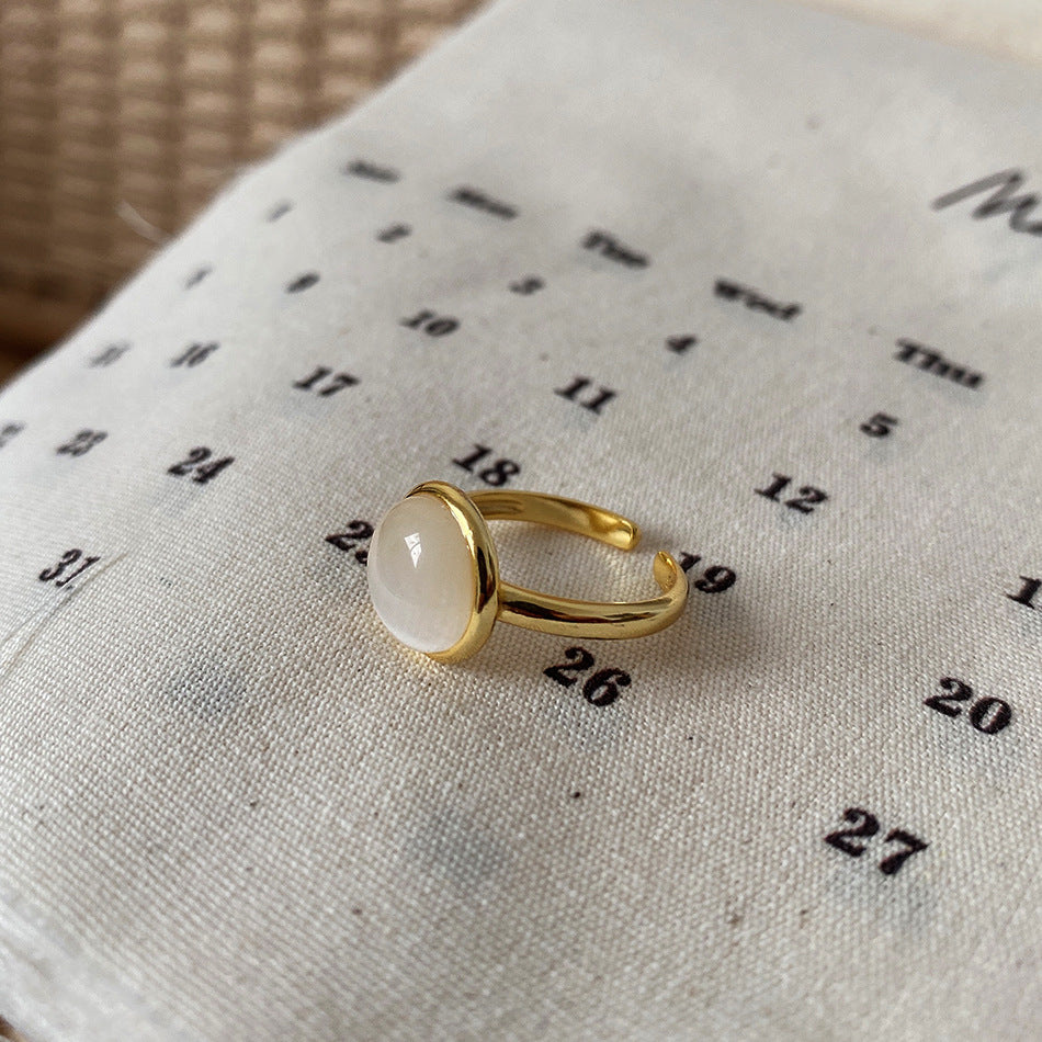 Anello in Argento Sterling 925 con Pietra Occhio di Gatto da Donna Stile Coreano Design Geometrico Gioielli Intarsiati Regalo