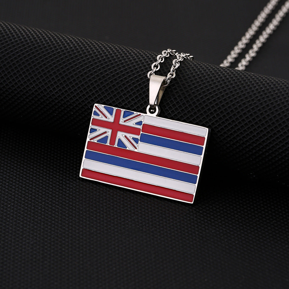 Collana con pendente rettangolare geometrico minimalista Stato delle Hawaii per donne e uomini in acciaio inossidabile smaltato Gioielli di moda unisex