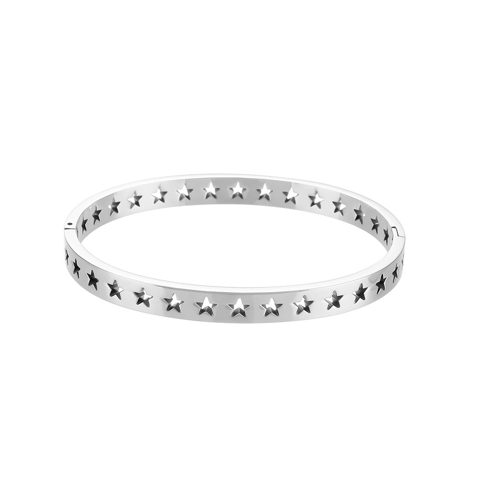 Fashion Rose Gold Plated 18K Stainless Steel Hollow Star Pattern Cuff Bracelet