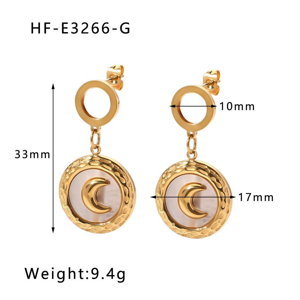 Pendientes colgantes minimalistas de nácar en forma de luna en acero de titanio con acabado chapado para mujer
