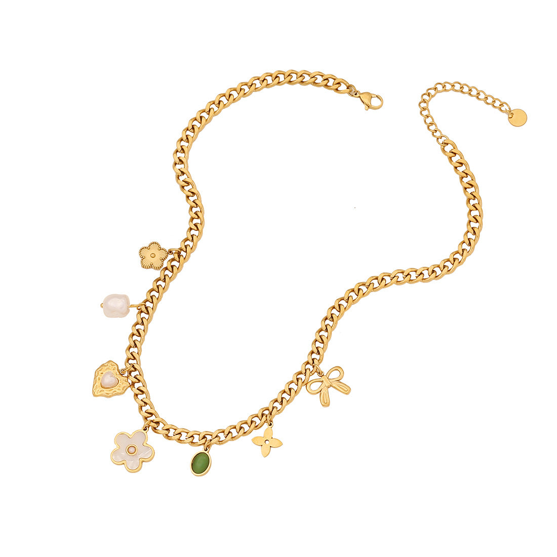 Fashionable Floral Butterfly Pendant Necklace in Stainless Steel with Pearl Accents and Electroplated Finish for Women