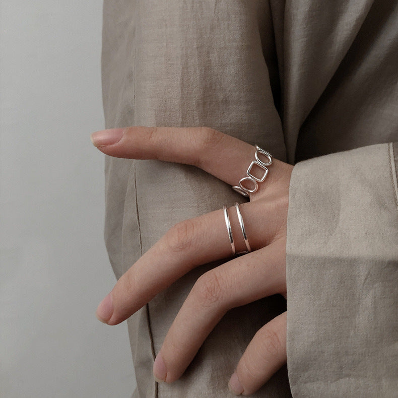 Minimalist Sweet Geometric Round Plated Alloy Ring for Women