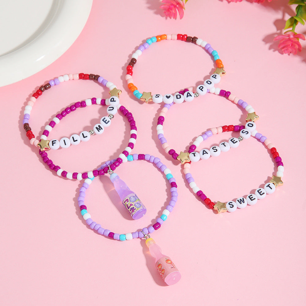 Personalized Cartoon Geometric Letter Resin Beaded Bracelet for Women