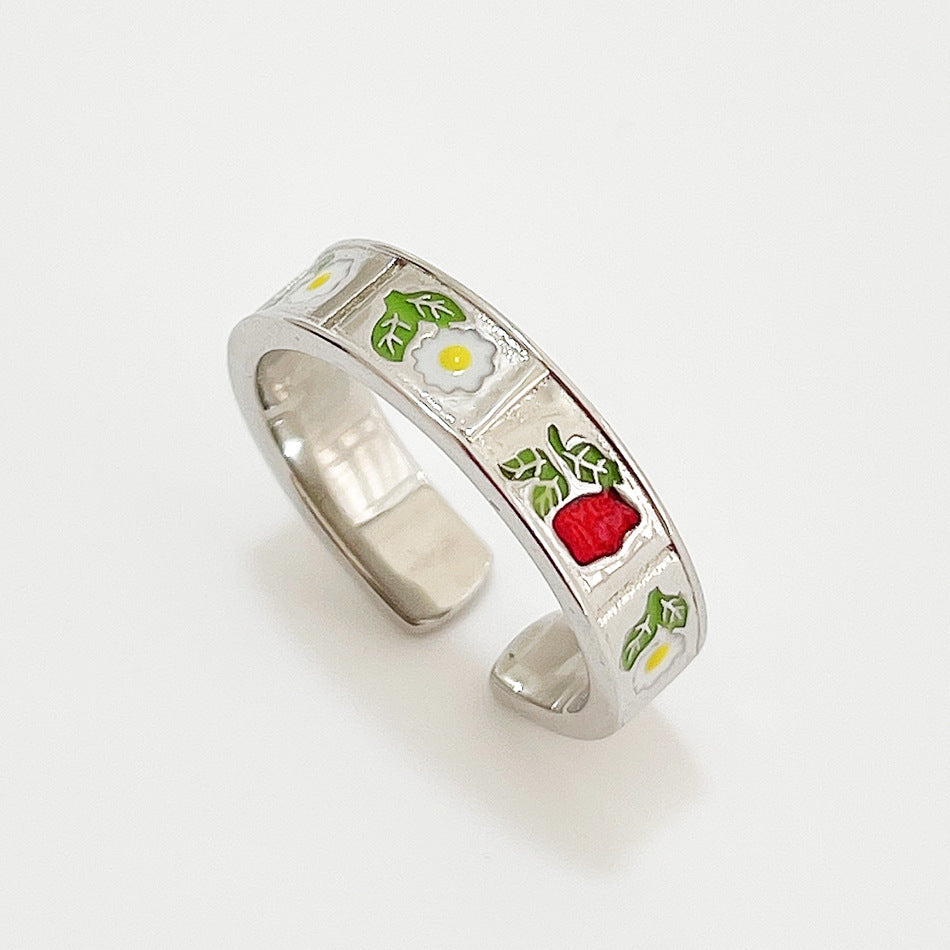 Minimalist Sweet 925 Sterling Silver Geometric Plated Floral Ring Daisy Rose Design