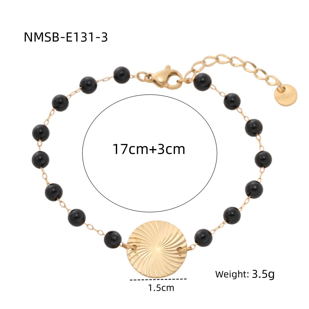 Fashionable Geometric Round Pendant Titanium Steel Bracelet with Colorful Beads and 18K Gold Plating for Women