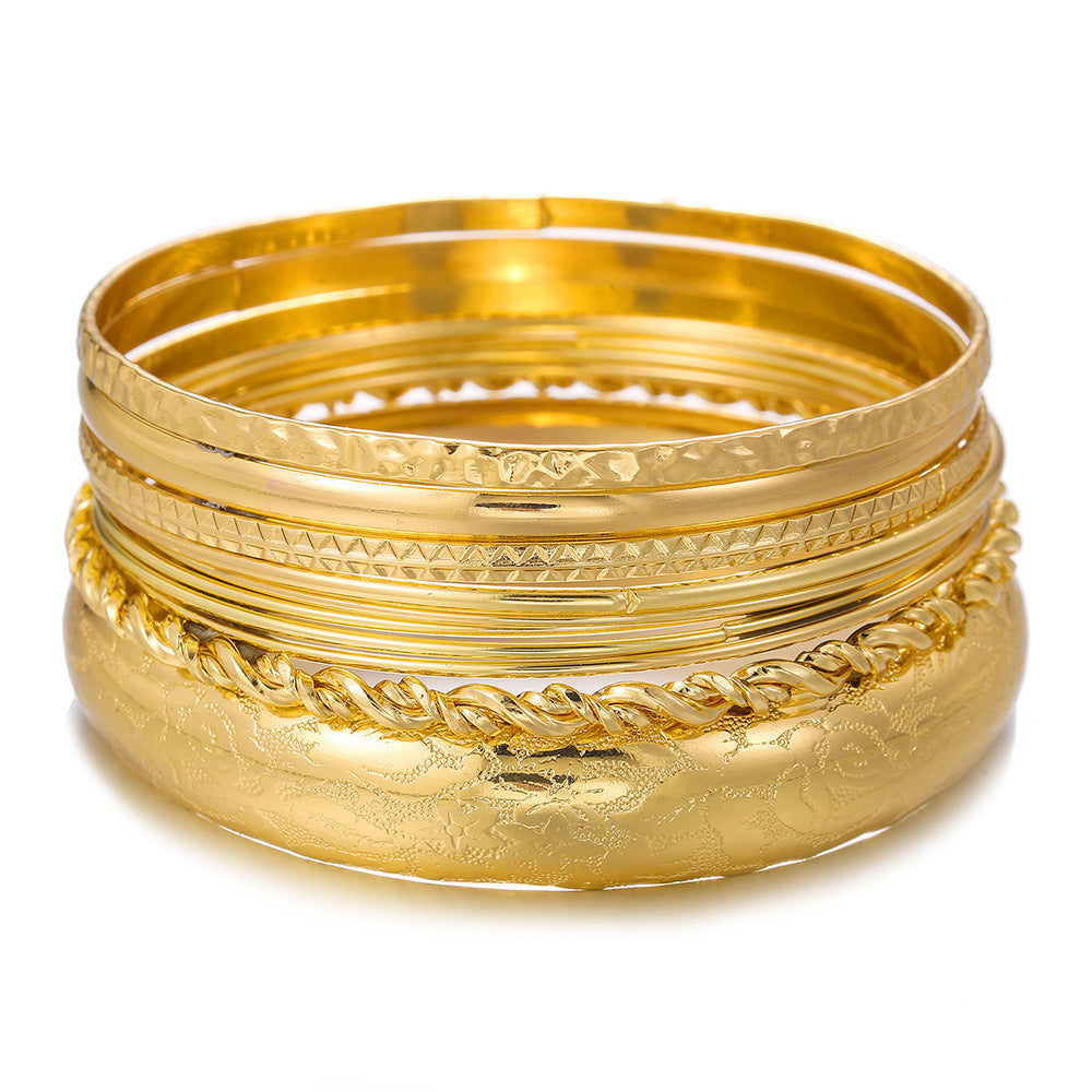 Bohemian Vintage Geometric Round Plated Alloy Bracelet Set for Women