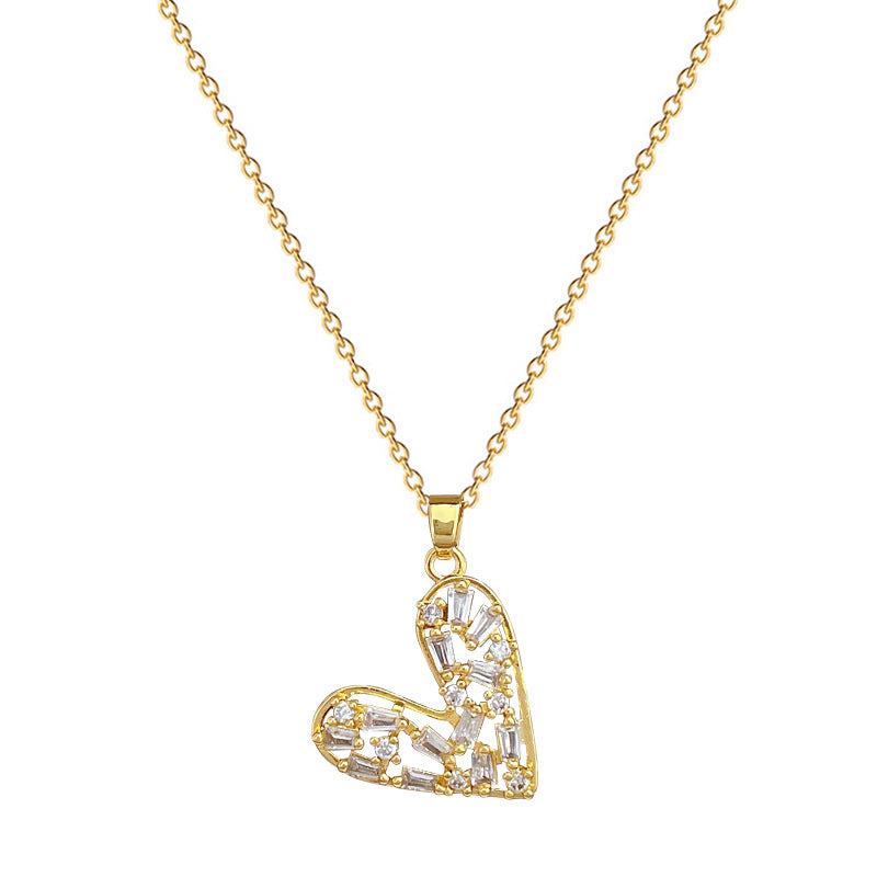 Collana da donna in acciaio al titanio con strass a forma di cuore cavo, con catena a medaglione delicata, gioielli minimalisti eleganti e versatili