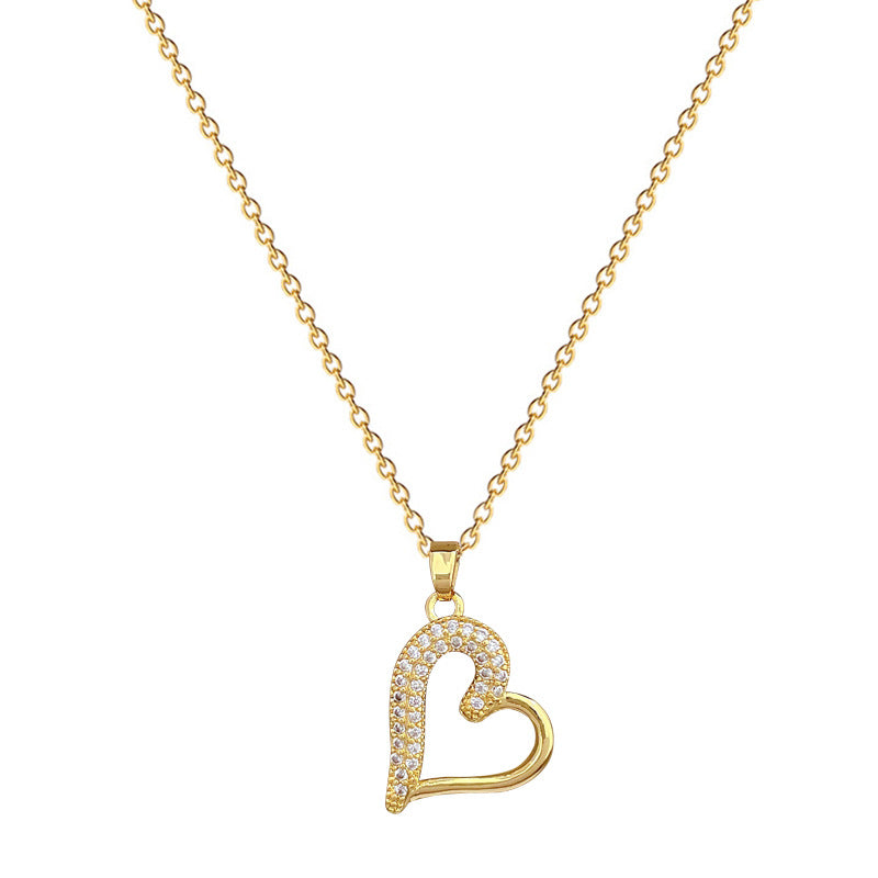 Collana di Lusso a Cuore in Acciaio al Titanio con Intarsi di Strass per Donne e Uomini, Delicata Catena alla Clavicola con Design Geometrico