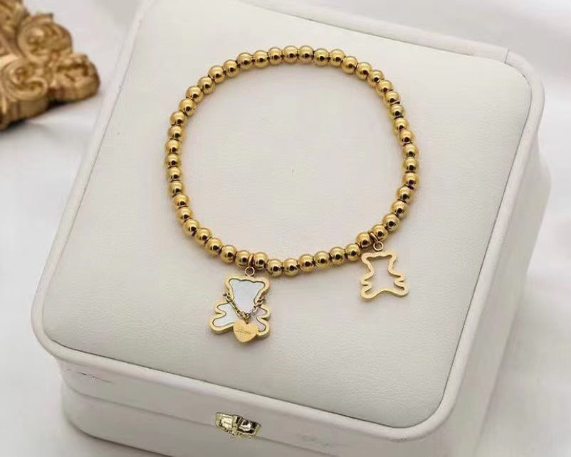 Chinese New Year Lucky Fu Character Solid Mini Gourd Bracelet for Women in Titanium Steel with 18K Gold Plating