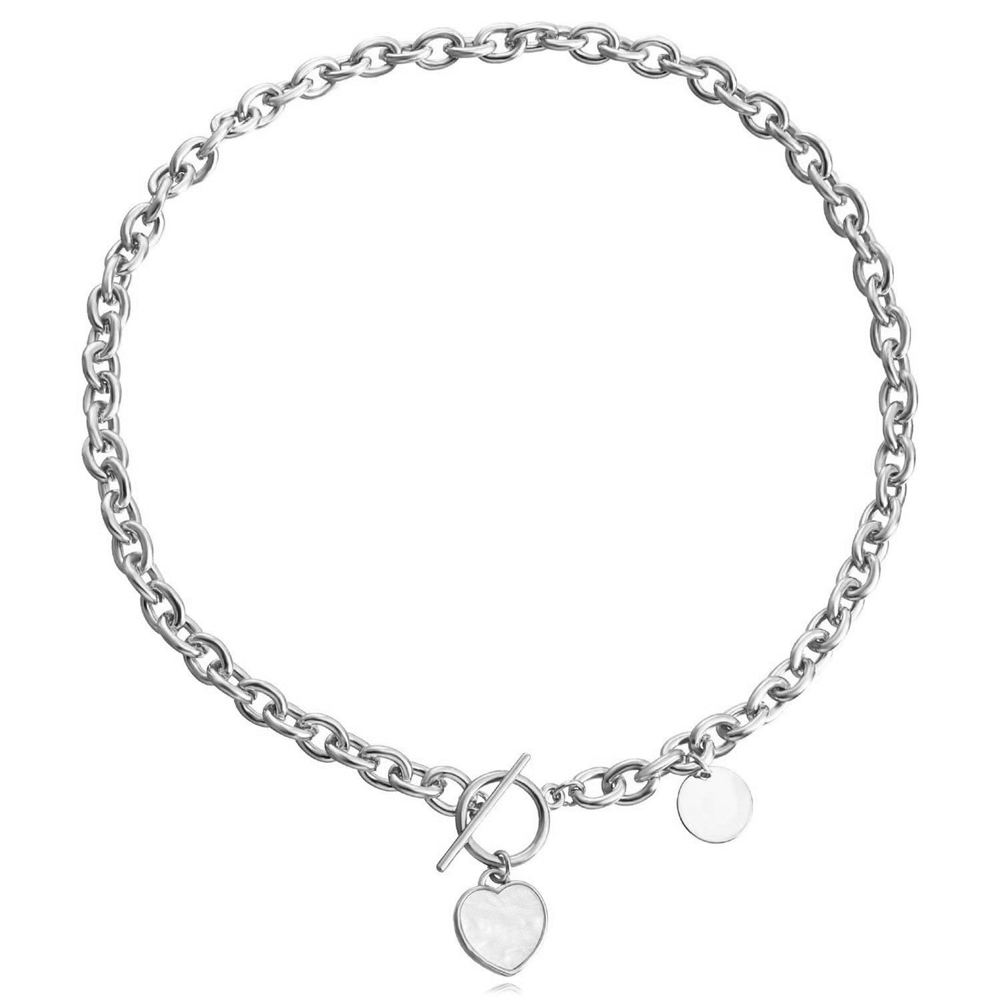 Minimalist Heart-Shaped Mother-of-Pearl Pendant Necklace for Women Alloy Chain with Plating Finish Clavicle Chain