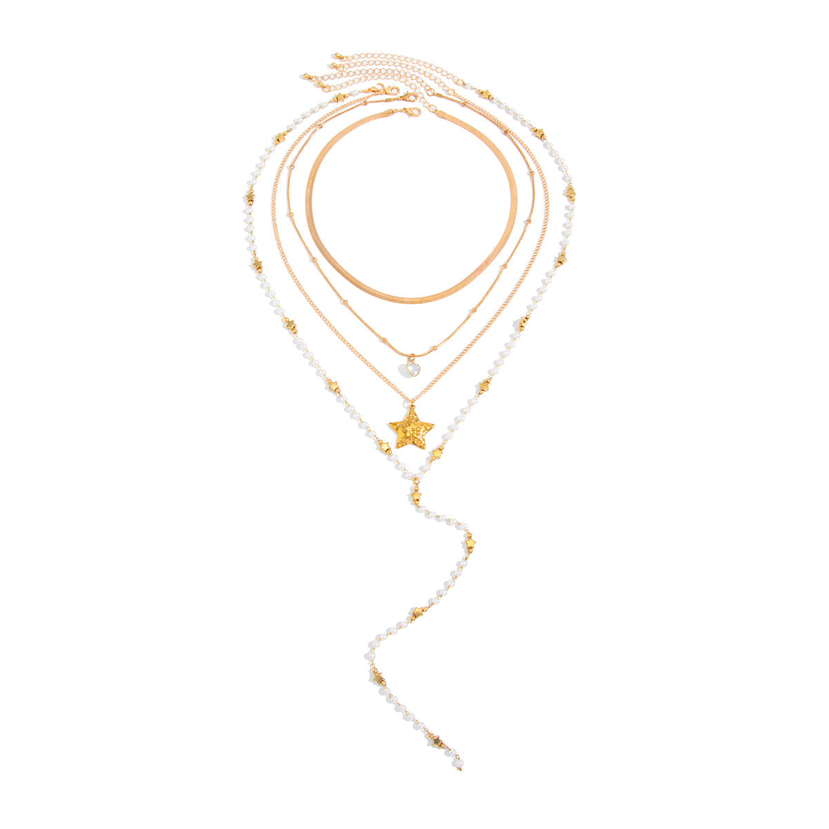 Chic Heart Star Zinc Alloy Pearl Pendant Brass Snake Chain Necklace for Women