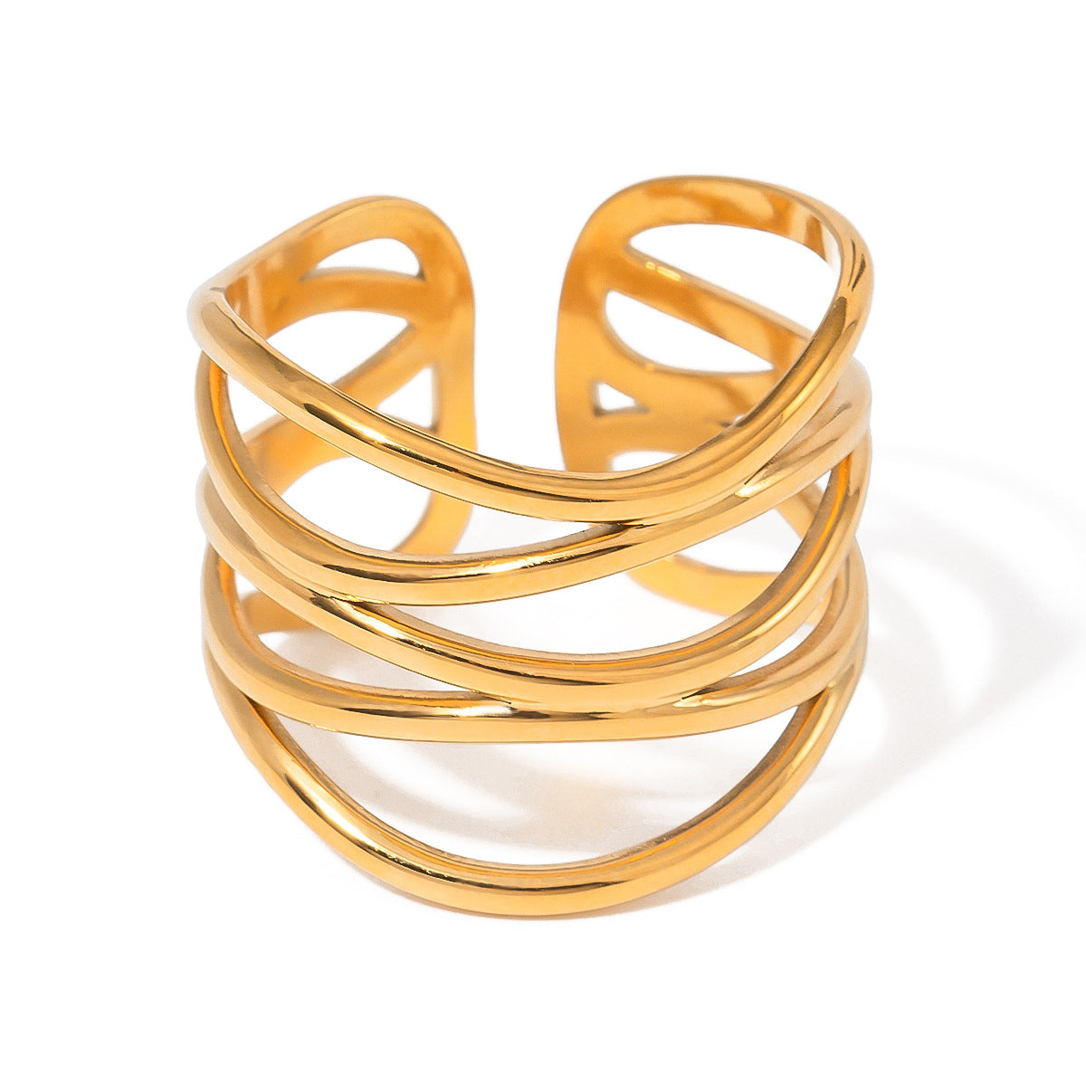 18K Gold Plated Geometric Stainless Steel Ring for Women