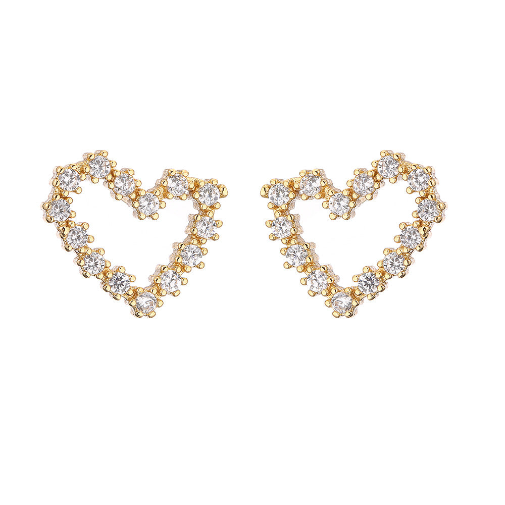 Minimalist Heart-Shaped Copper Earrings with 18K Gold Plating and Micro-Pave Zirconia for Women