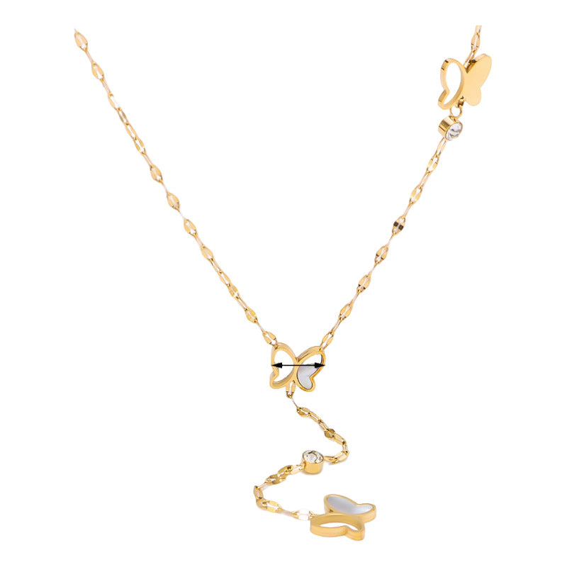 Elegant Minimalist Butterfly Hollow Shell Tassel Necklace Titanium Steel Plated Chain for Women