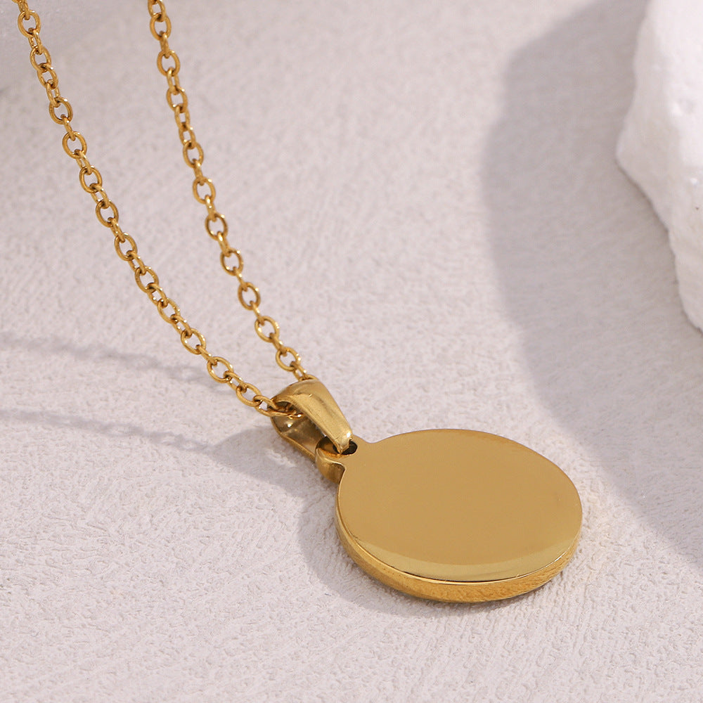 Elegant Geometric Stainless Steel 18K Gold Plated Shell Pendant Necklace with Rhinestones for Women