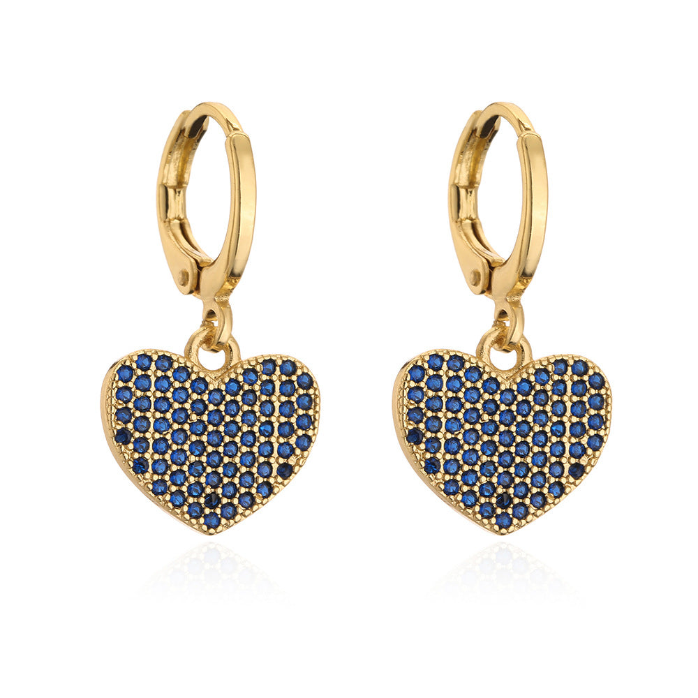 Minimalist Heart-Shaped Copper Earrings with 18K Gold Plating and Zircon Inlay