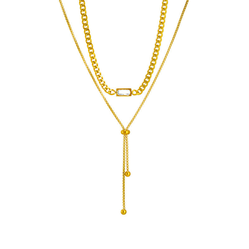 Minimalist Korean-Inspired Two-Tier Adjustable Irregular Titanium Steel Necklace with Plated Finish
