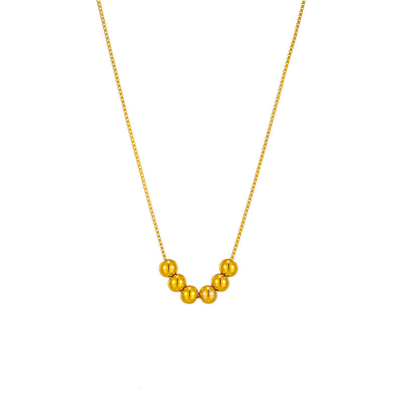 Minimalist Geometric Gold-Plated Titanium Steel Necklace with Round Beads Chain for Women