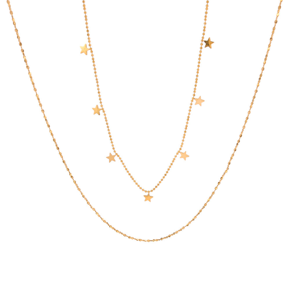 Minimalist Star-Shaped Titanium Steel Pendant Necklace with Vacuum Plated 18K Gold Finish Double Layer O-Chain for Women