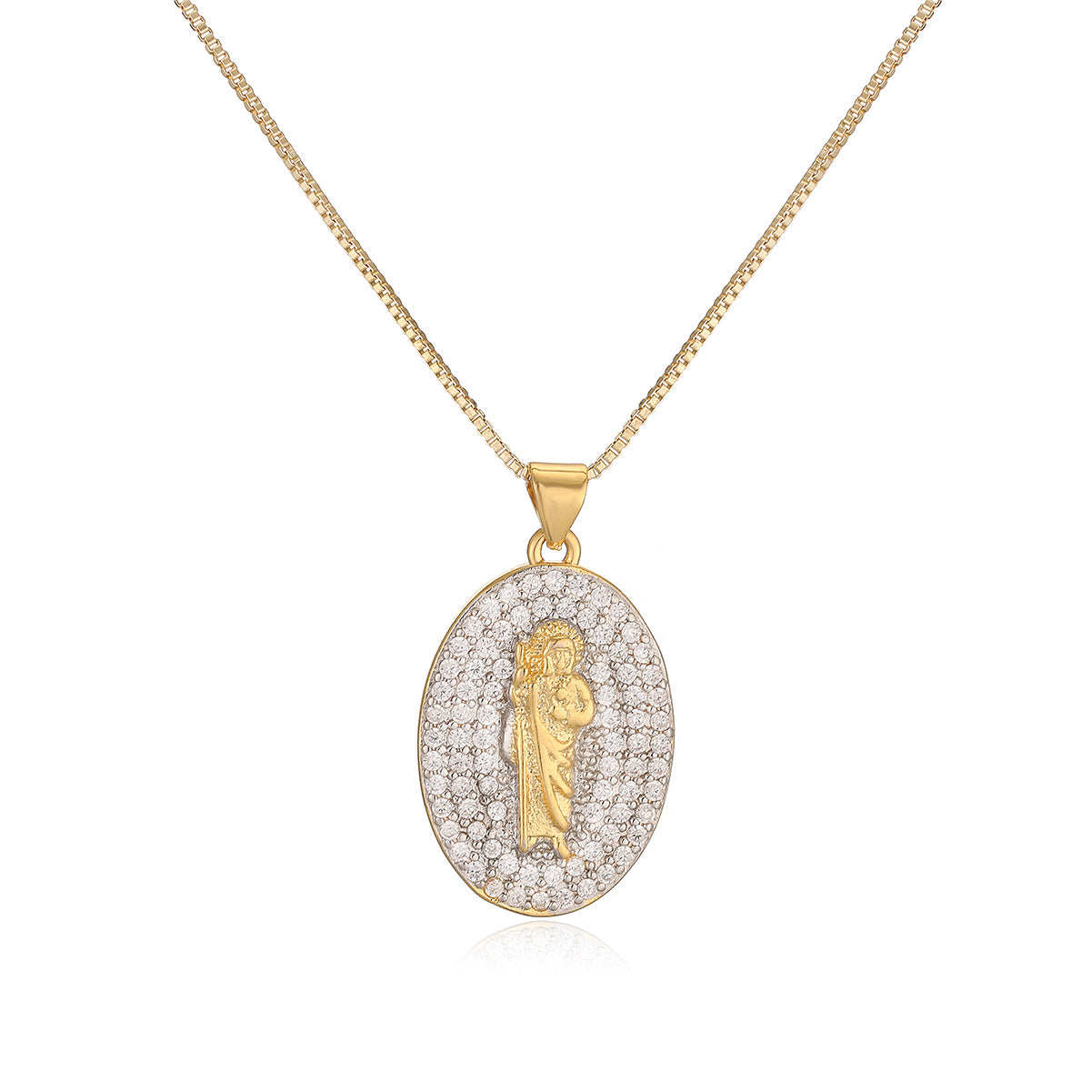 Minimalist Oval Maria Pendant Necklace for Women with Dual-Tone Plating and Zircon Inlay on Copper Base
