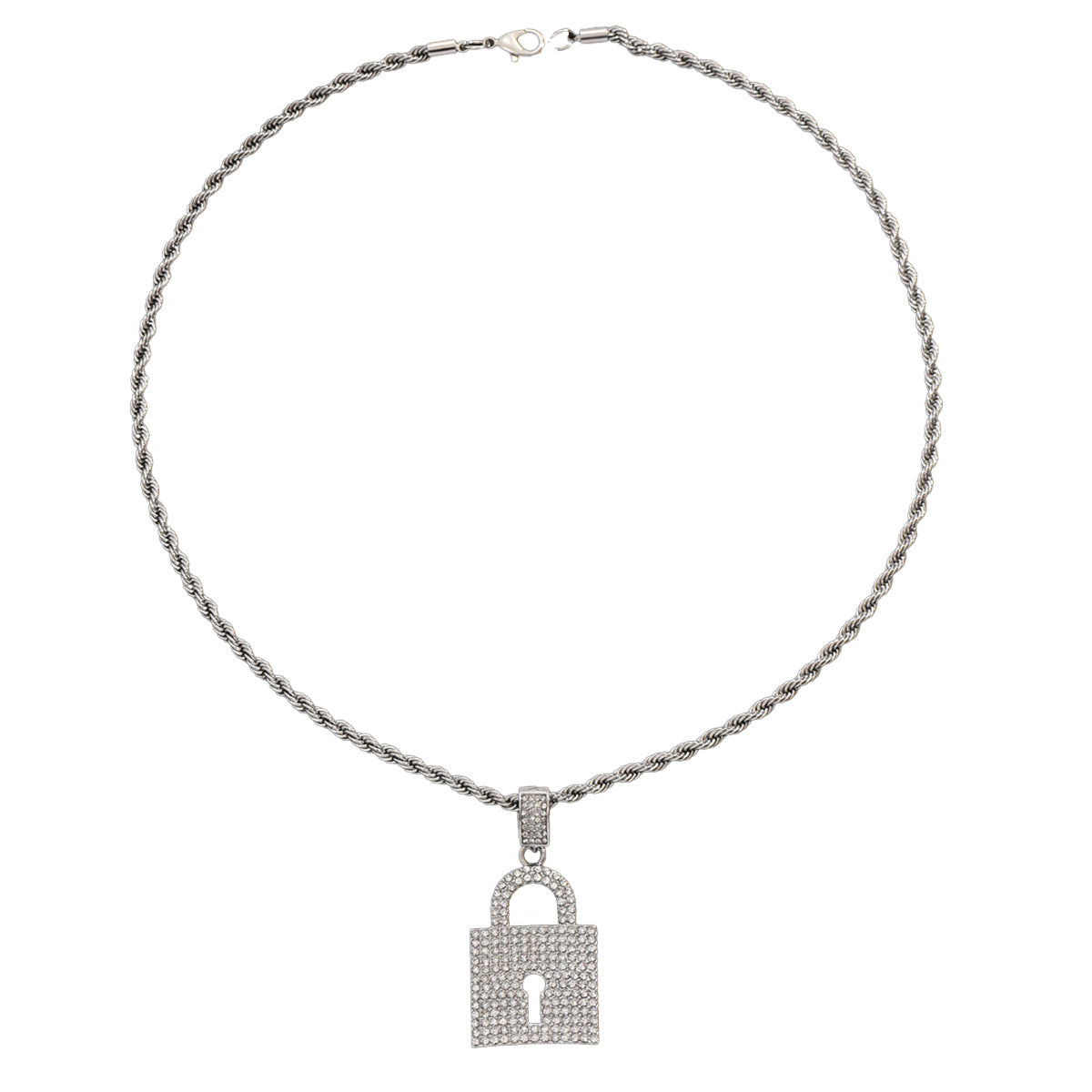 Collana da uomo con ciondolo a forma di lucchetto in stile hip hop, con corpo in lega e intarsio di strass su catena cubana