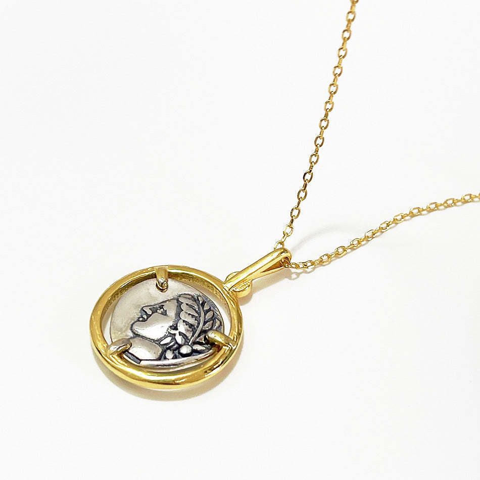 Collar de personaje de dibujos animados geométrico chapado en oro, plata esterlina 925, vintage