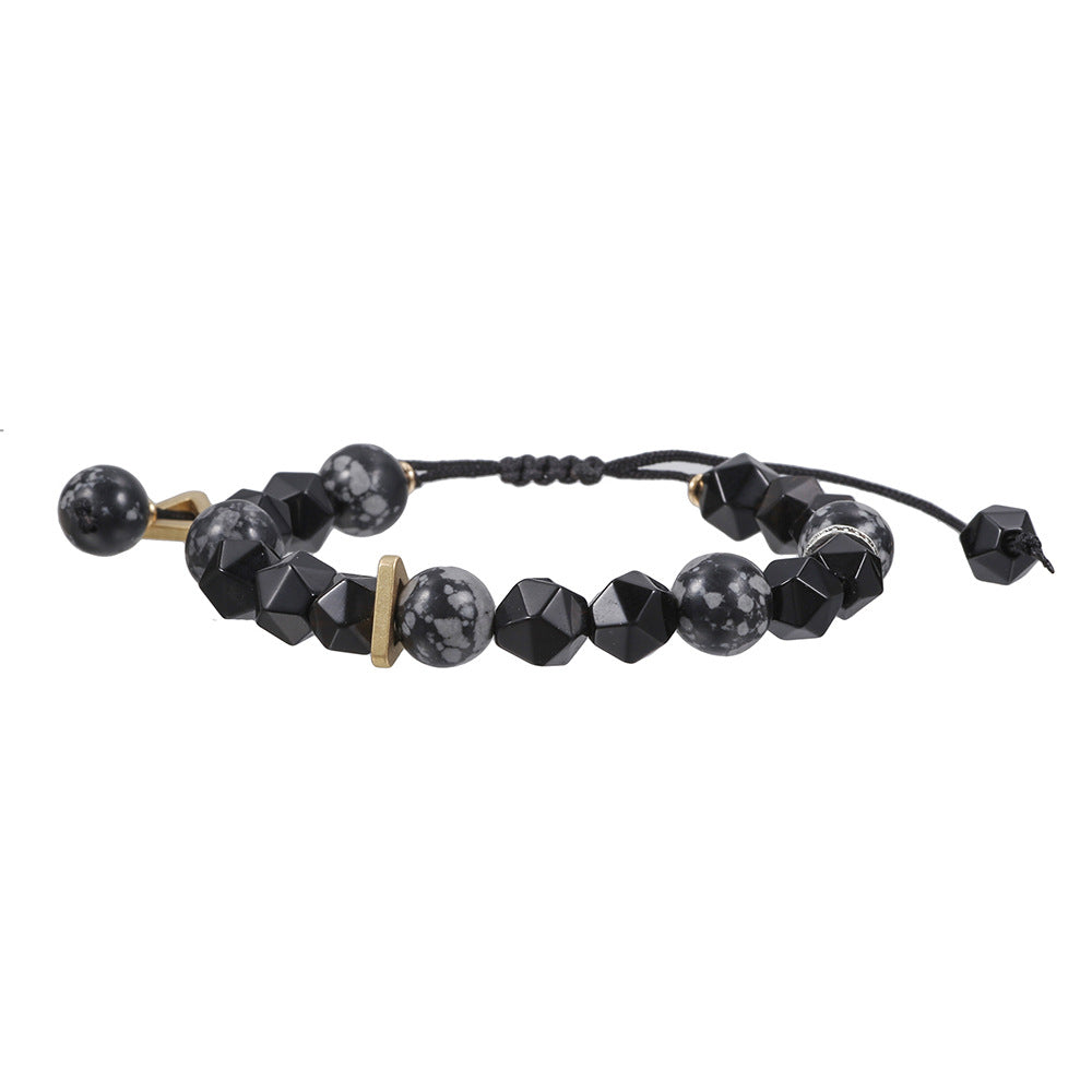 Vintage Streetwear Geometric Handmade Snowflake Obsidian Bracelet Unisex