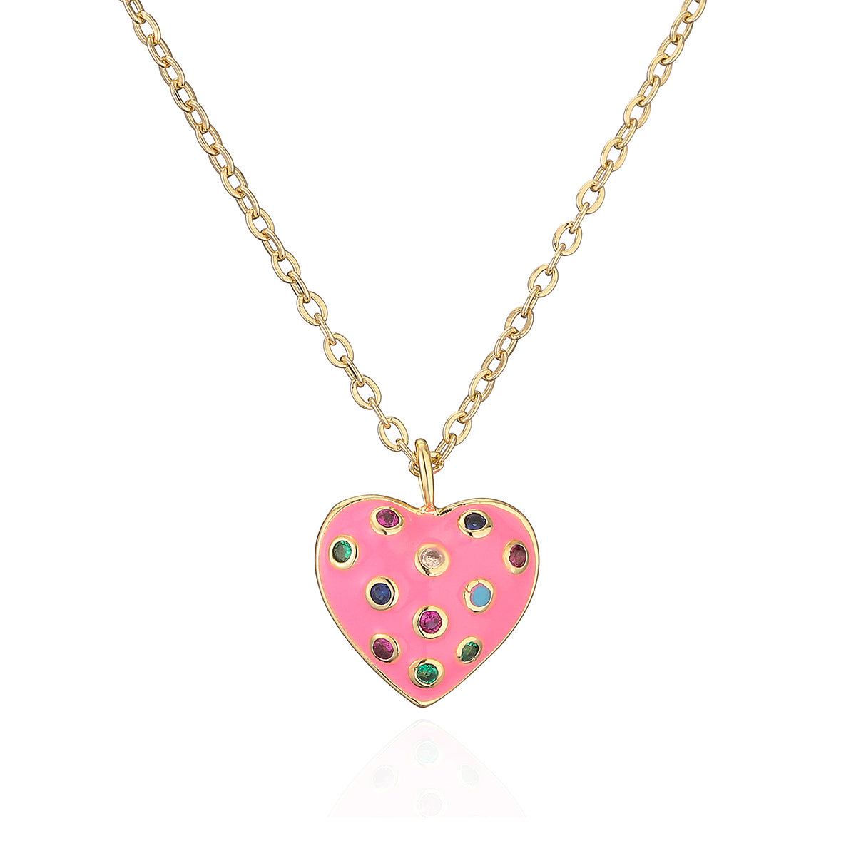 Collana da donna con ciondolo a forma di cuore in rame, stile bohémien, placcato oro e smaltato