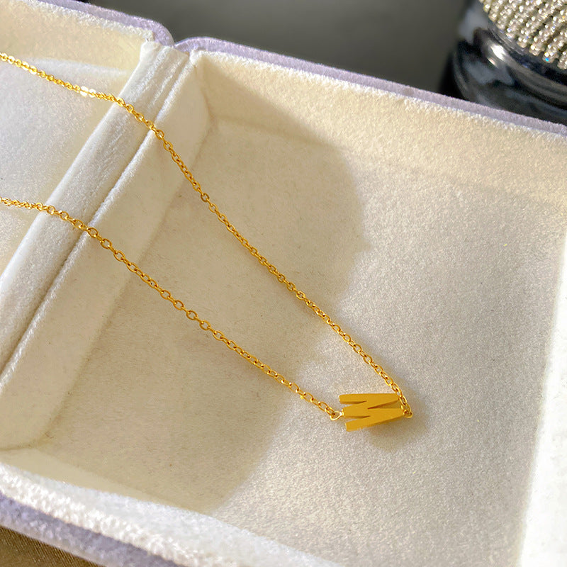 Minimalist Titanium Steel PVD Letter W Pendant Necklace