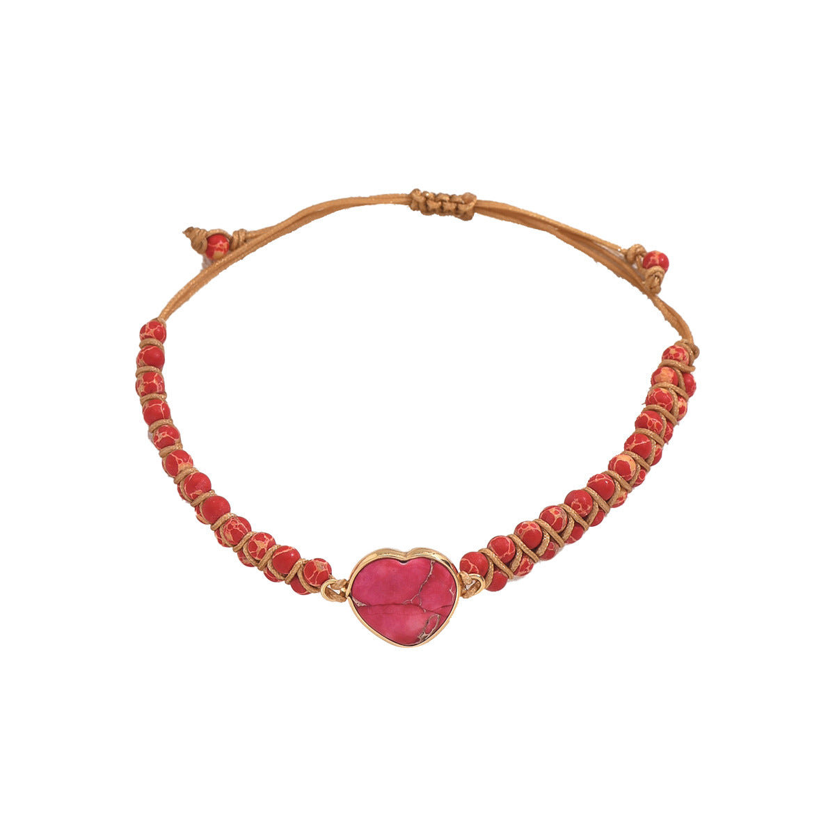 Bracciale da donna in pietra naturale a forma di cuore geometrica e all'avanguardia con lavorazione artigianale intrecciata a mano