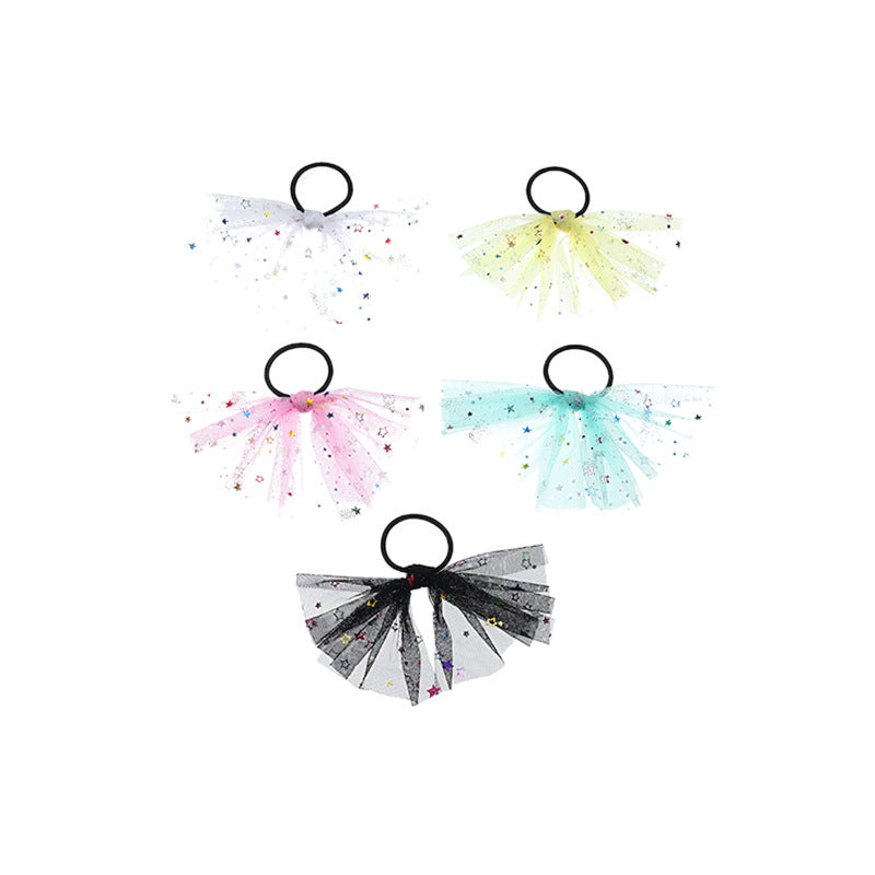 Fermacapelli vintage coreano con stella e fiocco per bambine, con tulle e paillettes