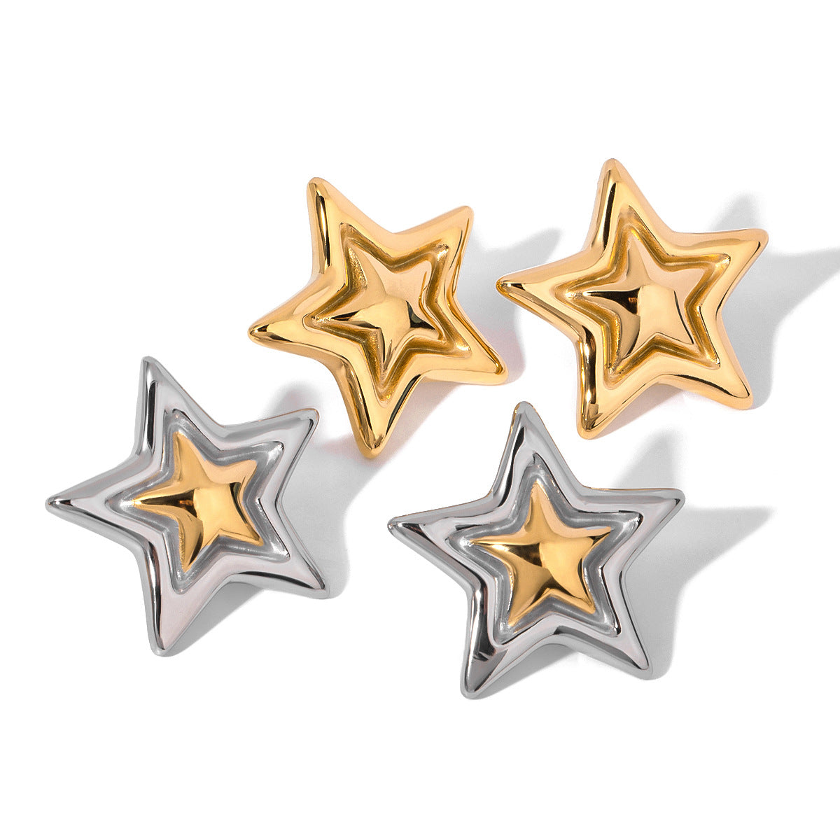 Two-Tone Star Stainless Steel Plated Earrings