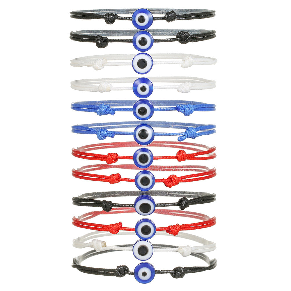 Handmade Acrylic Heart Evil Eye Bracelet Adjustable Woven Multi-layer Rope
