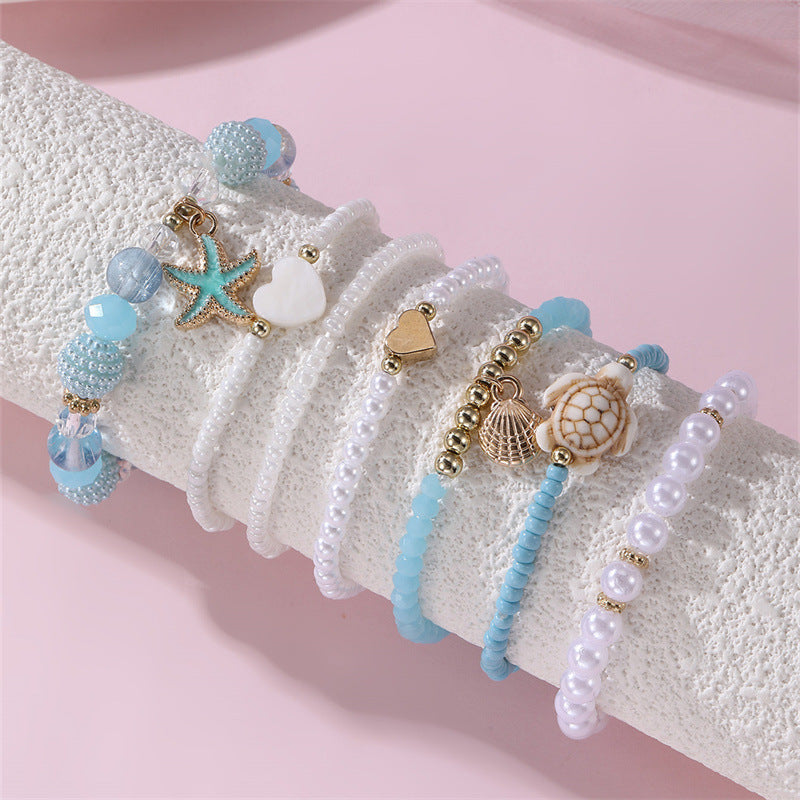 Bohemian Star-Shaped Children's Bracelet Set in Blue Ocean Theme with Resin Material and Handmade Craftsmanship