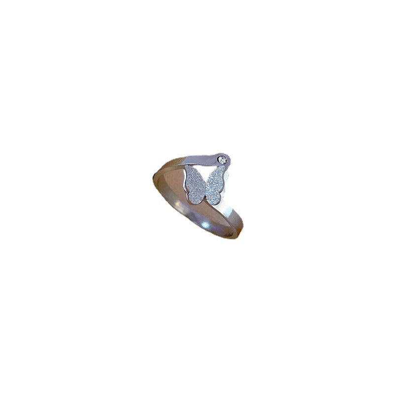 Anello Minimalista a Farfalla in Acciaio al Titanio per Uomo e Donna con Finitura Lucida Fascia di Tendenza per Dito Indice