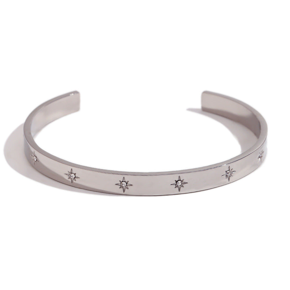 Vintage Minimalist Stainless Steel Plated 18K Gold Open Octagram Zirconia Bracelet