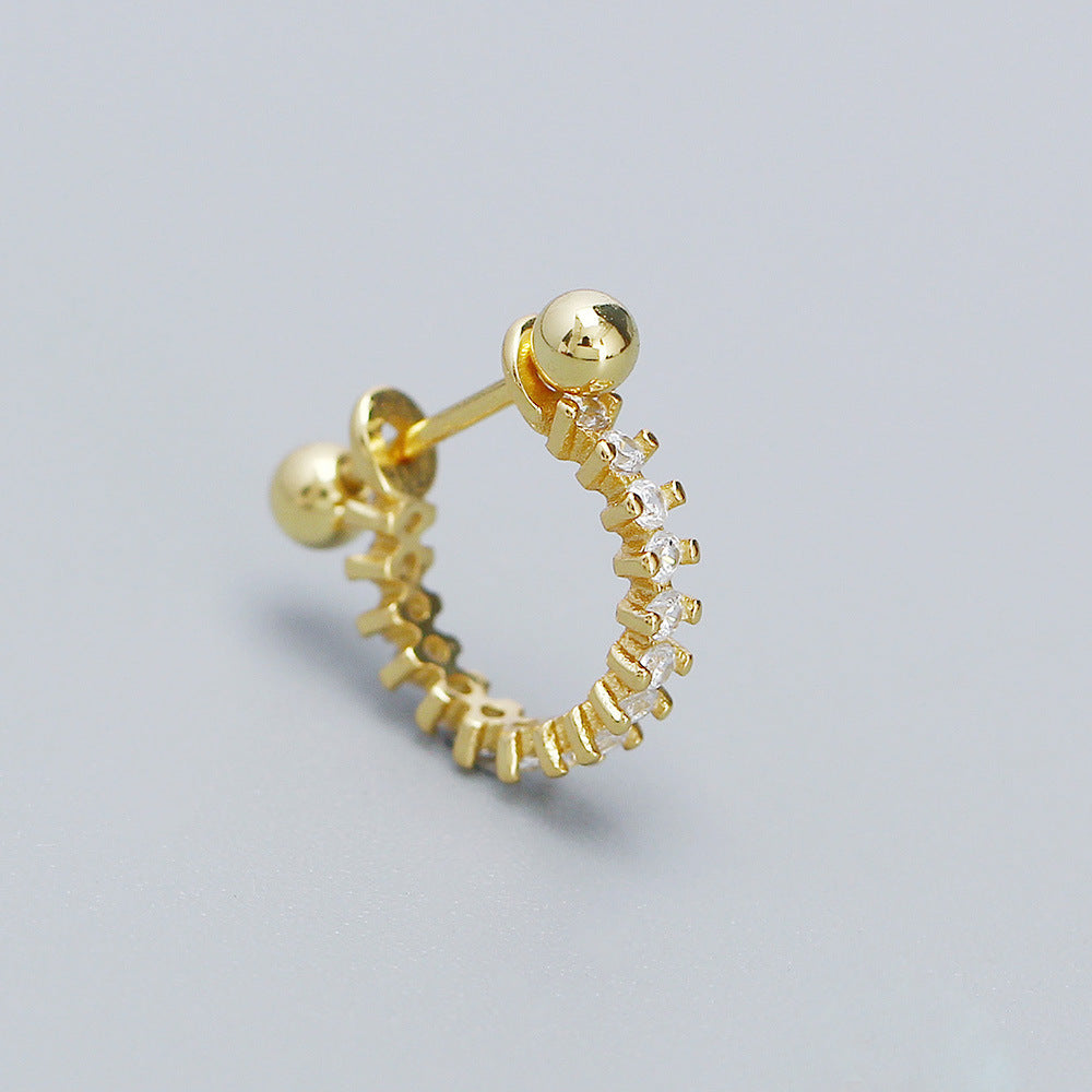 Orecchino a polsino geometrico "Sweet-Edgy" in argento sterling S925 con intarsio di zirconi scintillanti per piercing all'elice o alla conca