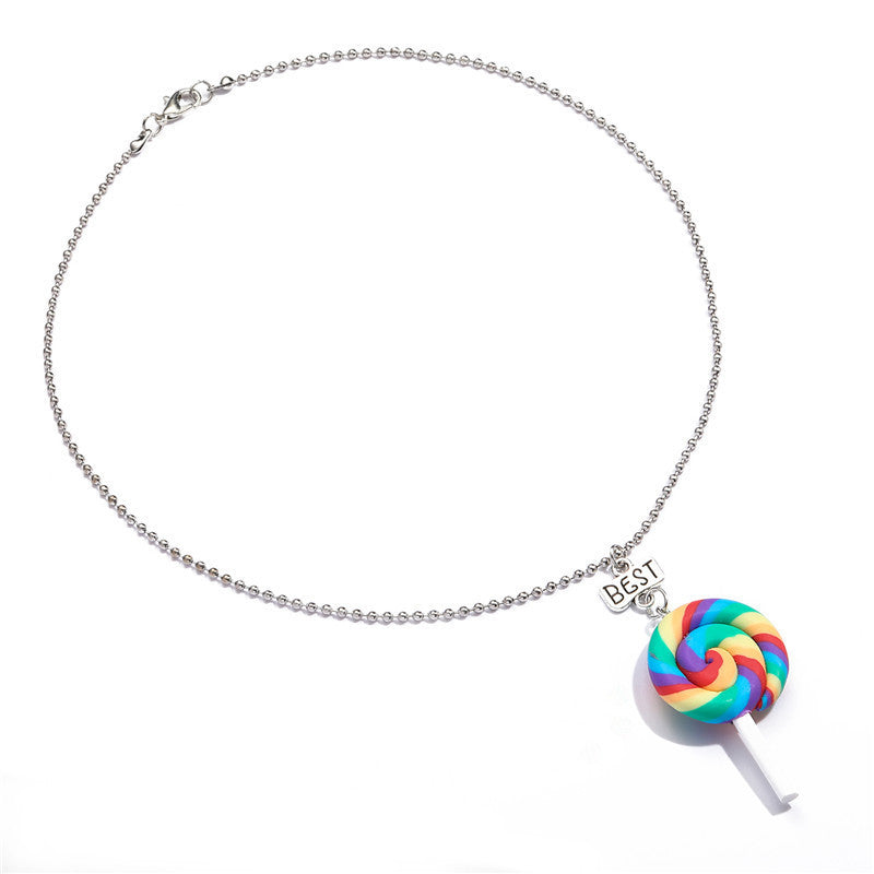 Collana da bambina a forma di lecca-lecca e gelato stile cartone animato in argilla polimerica con catena di perline tonde per ragazze dai 3 ai 10 anni