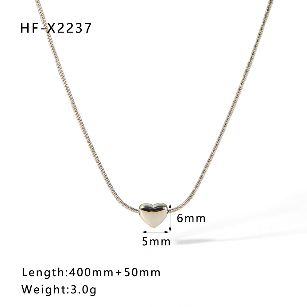 Minimalist Heart-Shaped Titanium Steel Necklace with Pearl and Shell Pendant, Gold-Plated, Fringe Detail, Unisex Fashion Jewelry