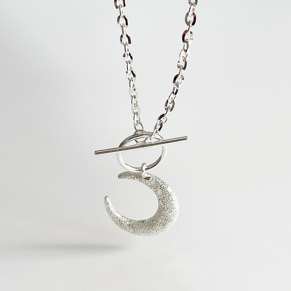 Minimalist Moon-Shaped 925 Sterling Silver Necklace with Matte Finish