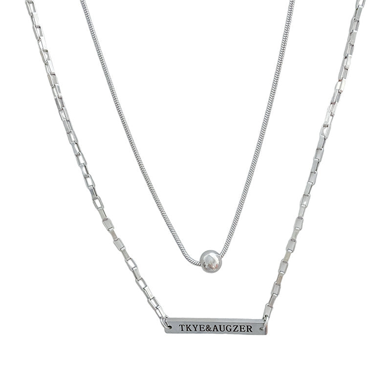 Streetwear Titanium Steel Letter Round Geometric Plated Double Layer Necklace for Unisex