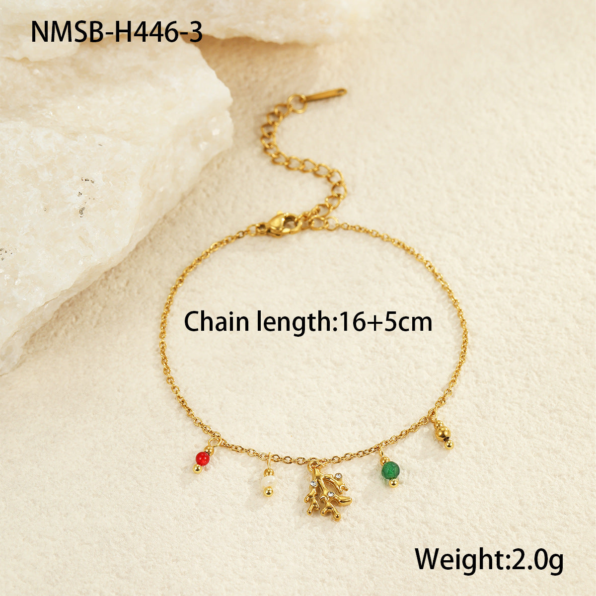 Fashionable Ocean-Themed Coconut Tree and Seashell Pendant Stainless Steel Bracelet with Titanium Steel Plated 18K Gold for Layering