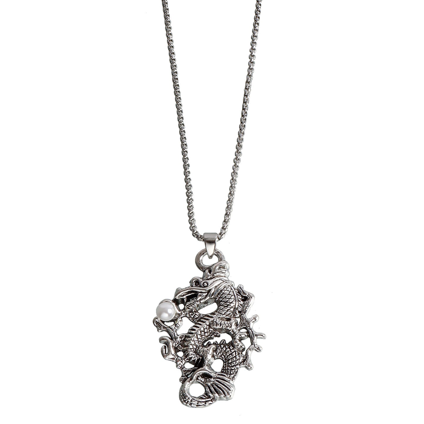 Vintage Dragon Pendant Necklace for Women with Geometric Shape Alloy Chain Plated Finish and Tassel Detail