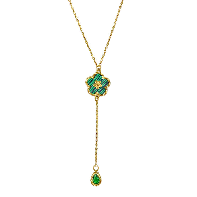 Sweet Gold Plated Plant Titanium Steel Necklace with Tassel for Unisex