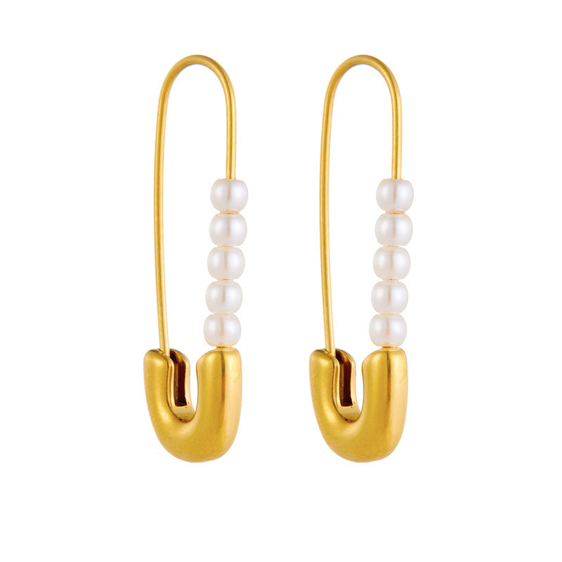 Orecchini da donna in acciaio inossidabile placcati oro a forma di spillo, design minimalista alla moda