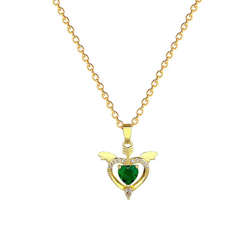 Encantador Collar con Colgante de Ala en Forma de Corazón de Acero de Titanio con Incrustaciones Completas de Diamantes de Imitación para Mujer y Uso Unisex
