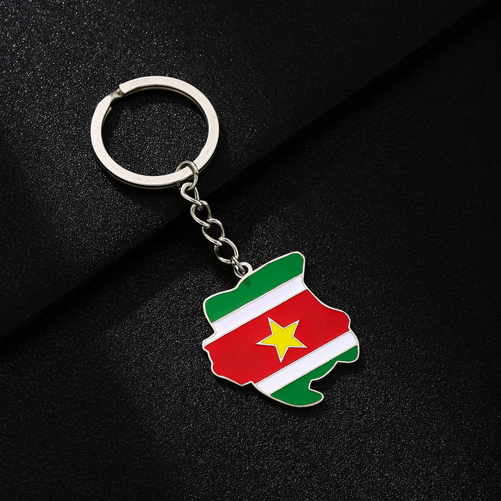 Llavero colgante con mapa y bandera de Surinam, de acero inoxidable, estilo étnico vintage
