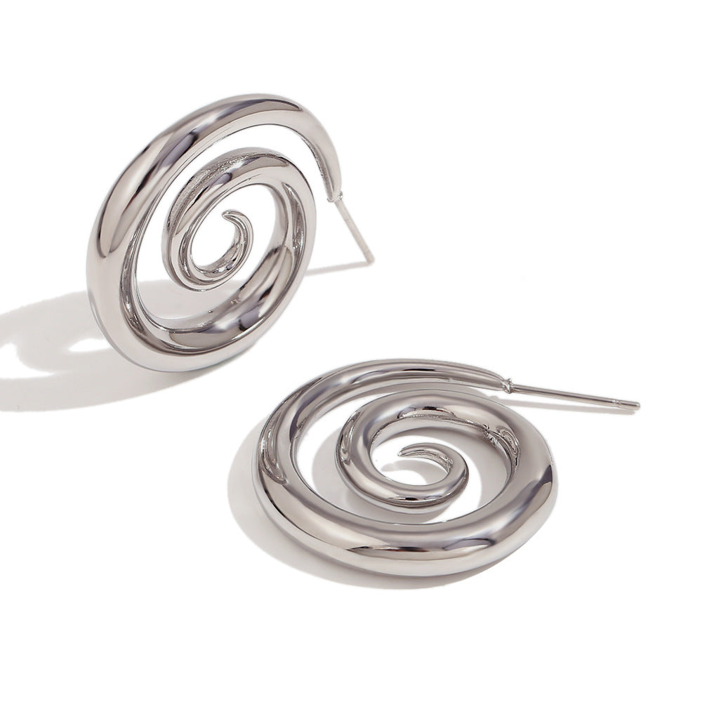 Minimalist Geometric Stainless Steel Ear Studs with 18K Gold Plating and Smoky Spiral Design for Women