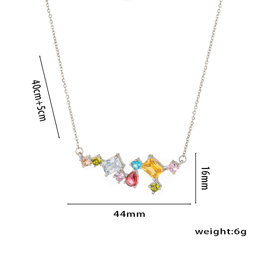 Minimalist Geometric Titanium Steel Necklace with Rhinestone Inlay for Women, Candy-Colored Shimmering Clavicle Chain