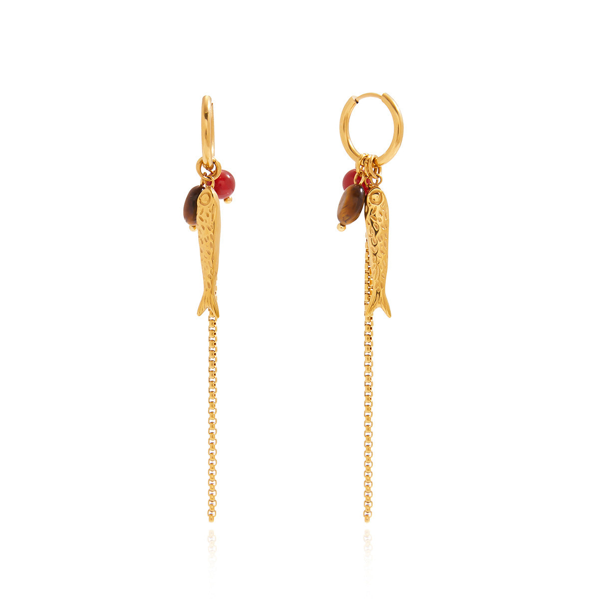 Elegant Fish Geometric Agate Inlay Plated Stainless Steel Earrings for Women